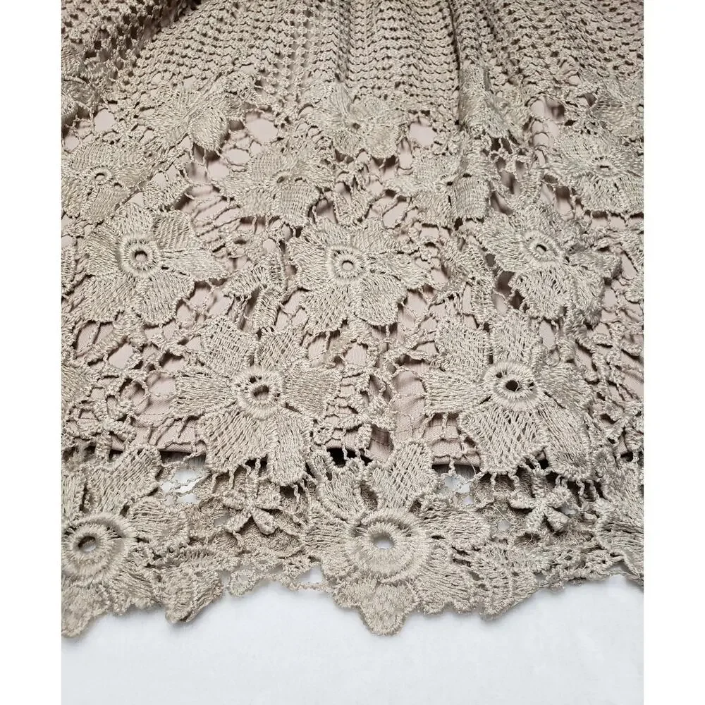J. Gee Vintage 90s Crochet Knit Midi Skirt in Tan Khaki - Size Medium